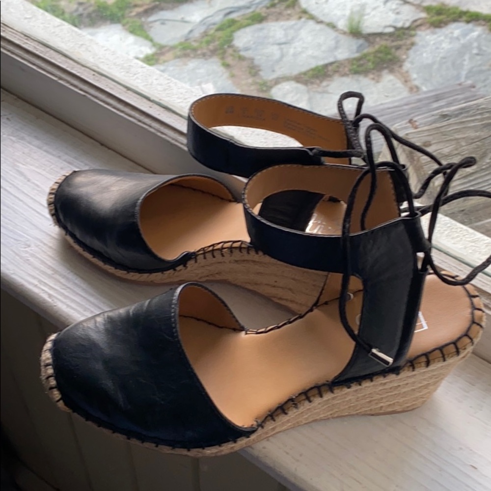 Franco Sarto Black Leather Espadrilles. Size 8M